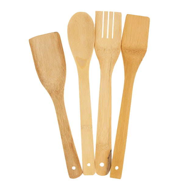 5-Piece Bamboo Kitchen Cooking Utensil Holder