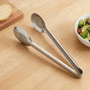 Stainless Steel Small Food Clip with fork and spoon design on wooden table next to a salad bowl.