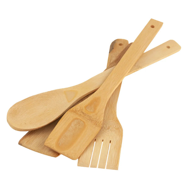 5-Piece Bamboo Kitchen Cooking Utensil Holder