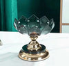 Acrylic Multi Layer Crystal Fruit Stand elegantly displaying fruits on a stylish table with a gold base.