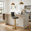 Adjustable Bar Stool with Boucle Seat and Gold Frame in a stylish kitchen setting with marble countertop.
