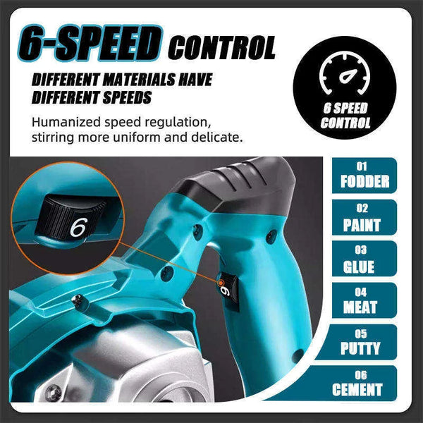 Professional Brushless Electric Mixer with 6-speed control for mixing different materials effectively.