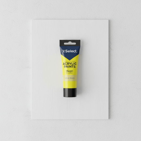 Acrylic Paint 75ml - Lemon Yellow tube displayed on a white background, ideal for vibrant artwork and quick-drying projects.