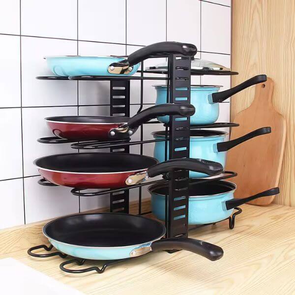 Perfect Dealz Adjustable Metal Pot and Lid Organizer 8-Tier Kitchen Rack