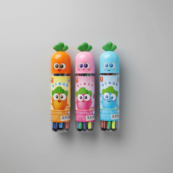 Aesthetic Stationery Pens Items List 12pcs Multi Color Set featuring cute vegetable-shaped pen holders.