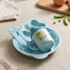 Divided Plate & Cup Set with Utensils featuring a blue plate, cup, and utensils for convenient dining.
