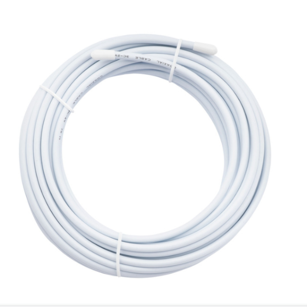 10 m RG6 Low Loss Coax Cable coiled, designed for superior signal quality in TV and RF installations.