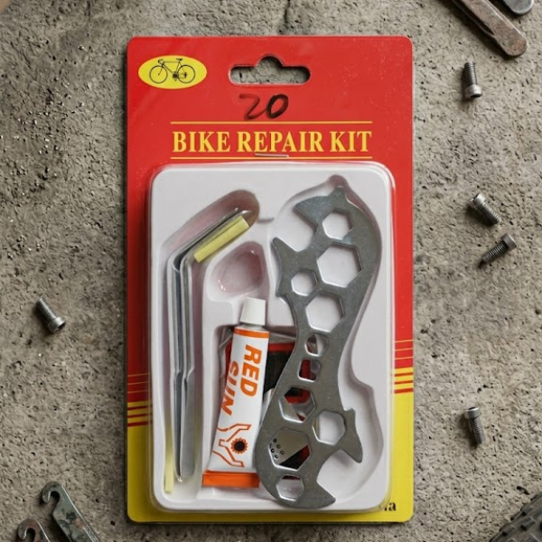 Bicycle Tyre Repair Kit packed with essential tools for quick tyre repairs, suitable for all types of bicycles.