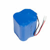 BL-21700 Rechargeable 18650 Lithium Battery in blue color with wires for power supply.