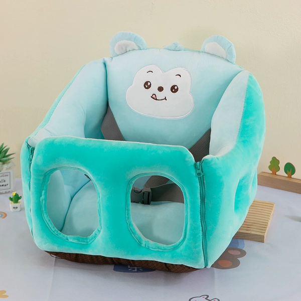 Baby Safety Support Seat in turquoise with cute bear design for safe feeding and bathing of infants.