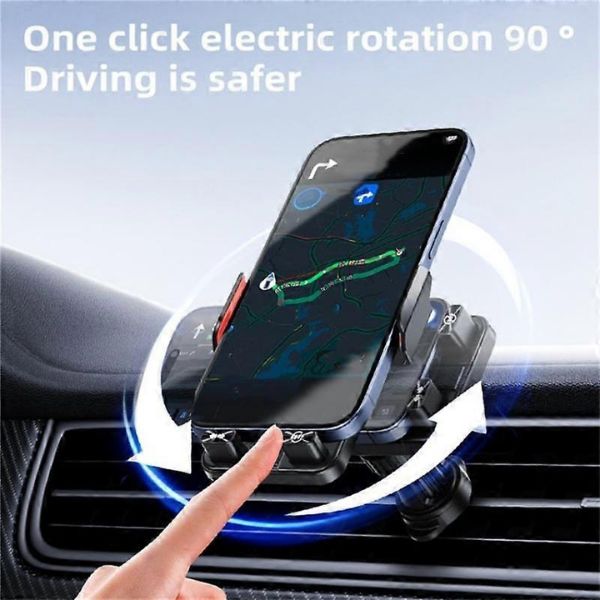 Car Mobile Wireless Charging Phone Holder with electric rotation for safer driving and navigation.