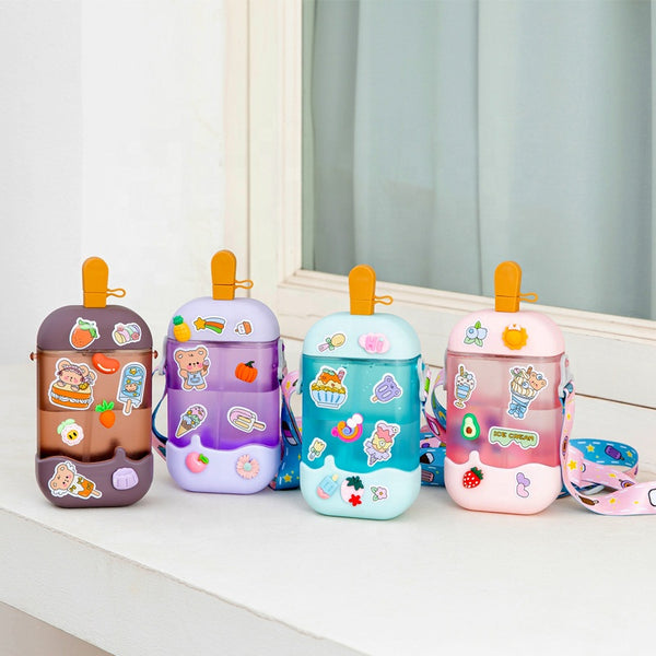 Cartoon-Themed Water Bottle Set with Fun Stickers