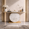 Modern Geometric Glass and Gold Console Table showcasing elegant design and luxury decor.