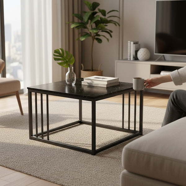 Chic Square Marble-Effect Coffee Table for Cozy Living Rooms