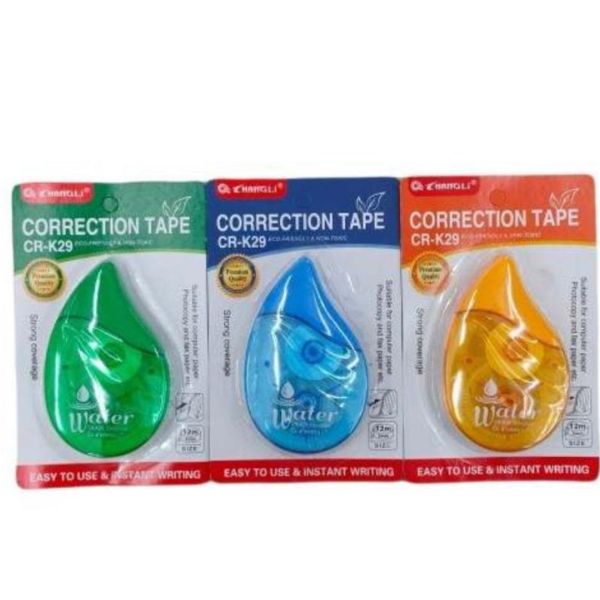 Classical Non-Toxic Correction Tape in three colors: green, blue, and orange for clean and precise mistake coverage.