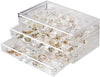 Clear Acrylic 3-Drawer 72-Compartment Jewellery Box filled with rings and accessories organized for easy access.