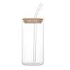 Clear Glass Tumbler with Bamboo Lid and Straw