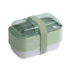 Collapsible Double-Layer Lunch Box in green with lid and strap for easy transport and storage.