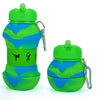 Collapsible Silicone Water Bottle in green and blue, featuring a compact design for easy portability.