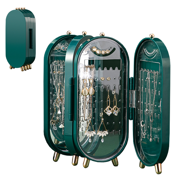 Creative Decorative Jewelry Organizer Display Cabinet showing multiple compartments for necklaces, bracelets, and earrings.