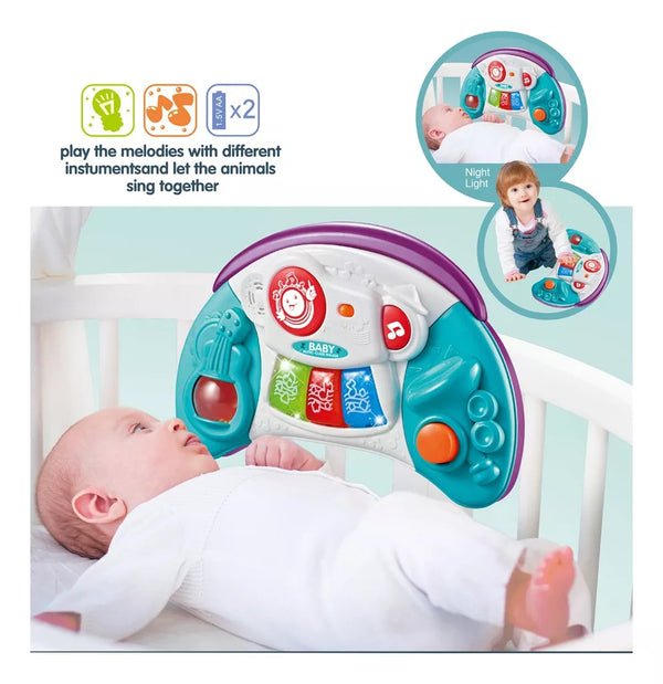Educational Baby Musical Instrument Toy Set with Lights, featuring musical keys and interacting animals for sensory play.