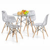 Durable Acrylic Transparent Table Set featuring a round glass table and four clear acrylic chairs on Eiffel-style bases.