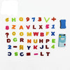 Educational Double-sided Wooden Puzzle Board featuring colorful letter and number magnets.