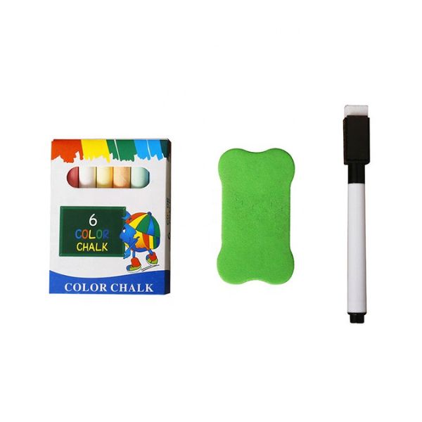 Educational Double-sided Wooden Puzzle Board featuring colorful chalk set, eraser, and marker for interactive learning.