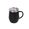 Eggshell Stainless Steel Coffee Cup with U-Shaped Belly and Lid in black with clear lid.