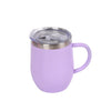 Eggshell Stainless Steel Coffee Cup with U-Shaped Belly and Lid in lavender color with a lid.