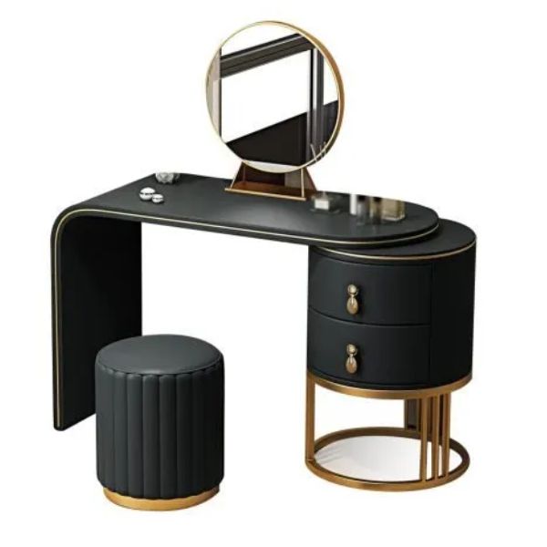 Luxury Dressing Table Set with Mirror and Stool featuring elegant design and practical storage.