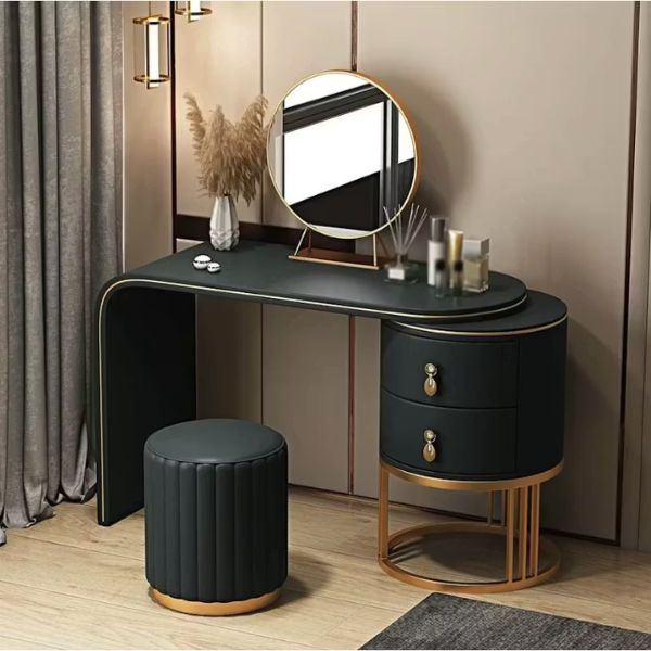 Luxury Dressing Table Set with Mirror and Stool featuring stylish design and practical storage.
