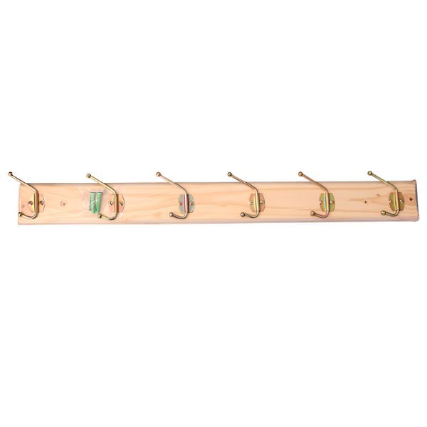 Wooden Wall-Mounted Coat Rack with multiple hooks for organizing coats, bags, and hats in entryway or office.