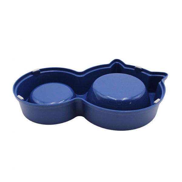 Stainless Steel Dog Food Bowl – Double Bowl Pet Feeder in blue color with two compartments for food and water.