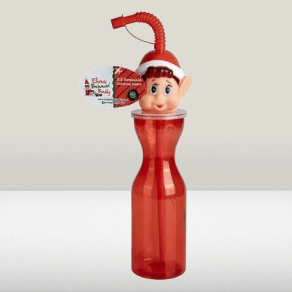 Festive Elf-Themed Water Bottle with Straw – 450ml