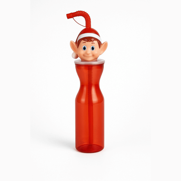 Festive Elf-Themed Water Bottle with Straw – 450ml