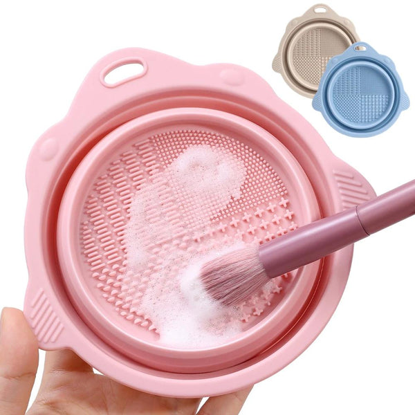 Foldable Silicone Makeup Brush & Puff Cleaning Bowl