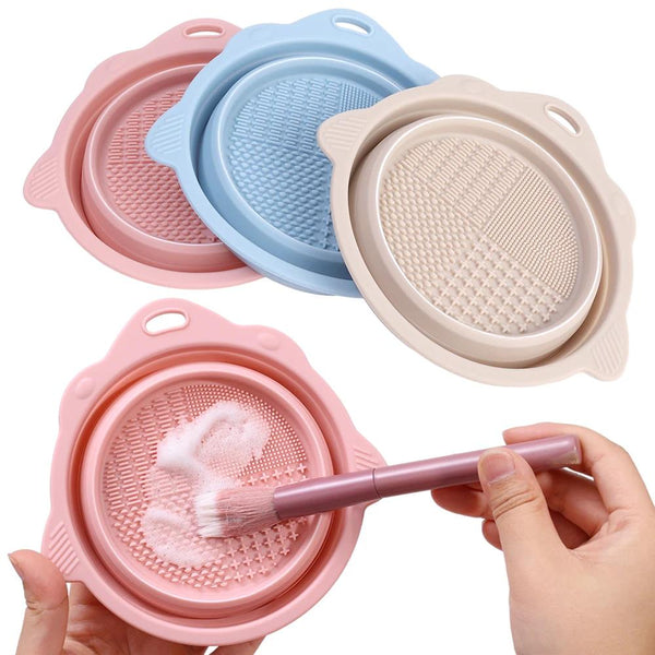 Foldable Silicone Makeup Brush & Puff Cleaning Bowl