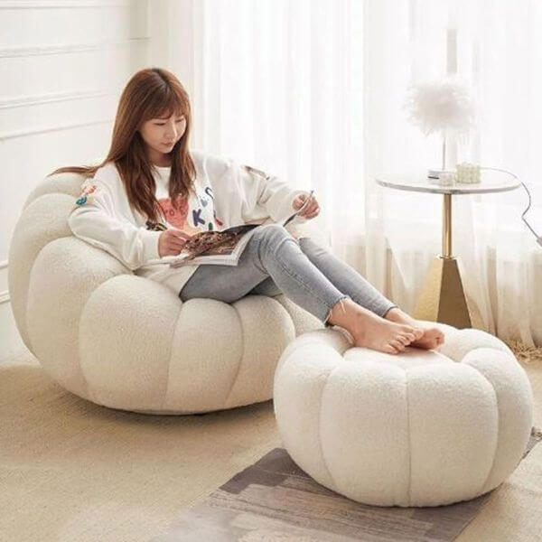 Perfect Dealz Fuzzy Pumpkin Chair with Ottoman