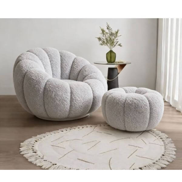 Perfect Dealz Fuzzy Pumpkin Chair with Ottoman
