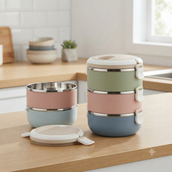 3 Layer Round Stainless Steel Thermal Insulated Lunch Box