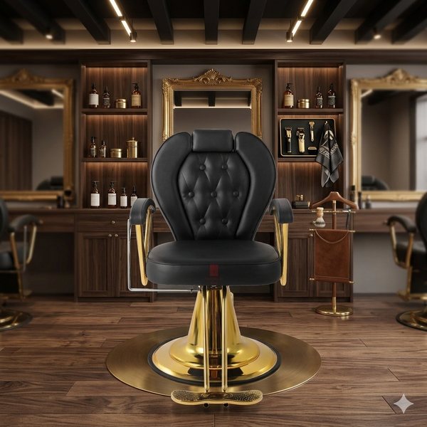 Heavy Duty Barber Chair in a stylish salon setting with elegant mirrors and a sophisticated design.
