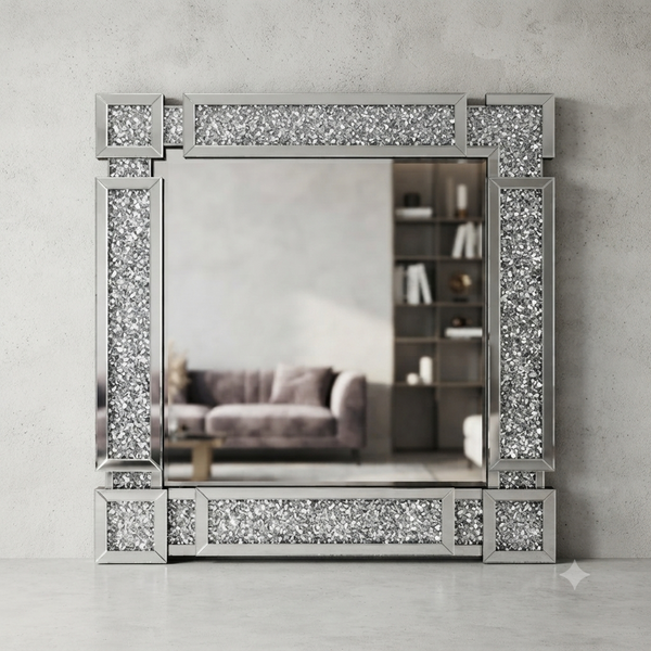 Square Crushed Crystal Decorative Wall Mirror