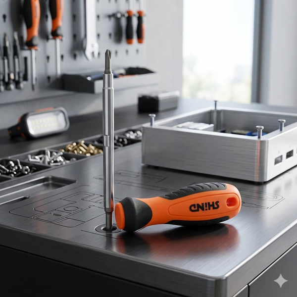 6-in-1 Magnetic Screwdriver Bit Set displayed on a workbench with tools for efficient repair tasks.