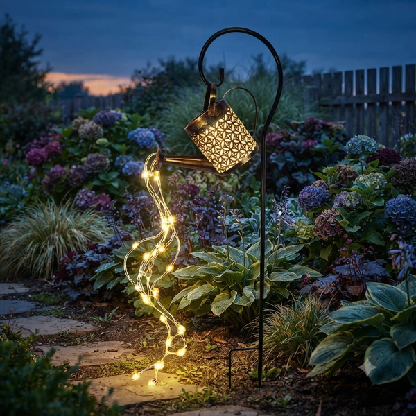 Outdoor Solar Iron Watering Can Garden String Light