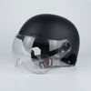 Open-Face Helmet with Clear Visor showcasing a sleek design and transparent visor for enhanced visibility.