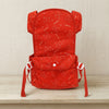 Adjustable Baby Carrier in vibrant red with playful bear patterns, featuring adjustable straps and a front pocket.