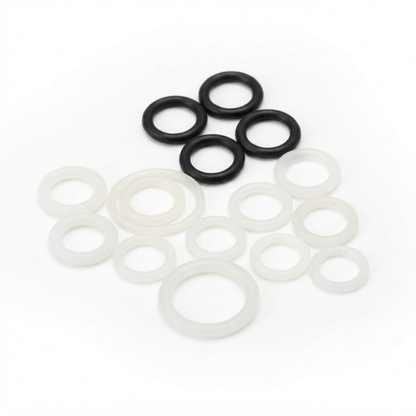 Sealing Ring Set showing assorted sizes of black and clear sealing rings for various applications.