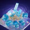 Blue Liquid-Filled Quicksand Keychain with a decorative liquid-filled design and floating contents visually captivating.