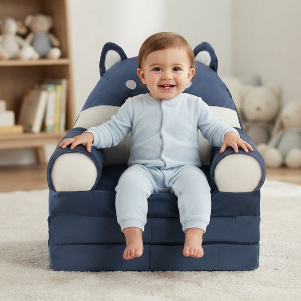 Childrens Animal Sofa Chair with a happy toddler sitting on it, perfect for playtime and relaxation.
